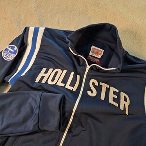 Hollister Mens Track Jacket Navy Blue Athletic Full Zip Size M California Patch